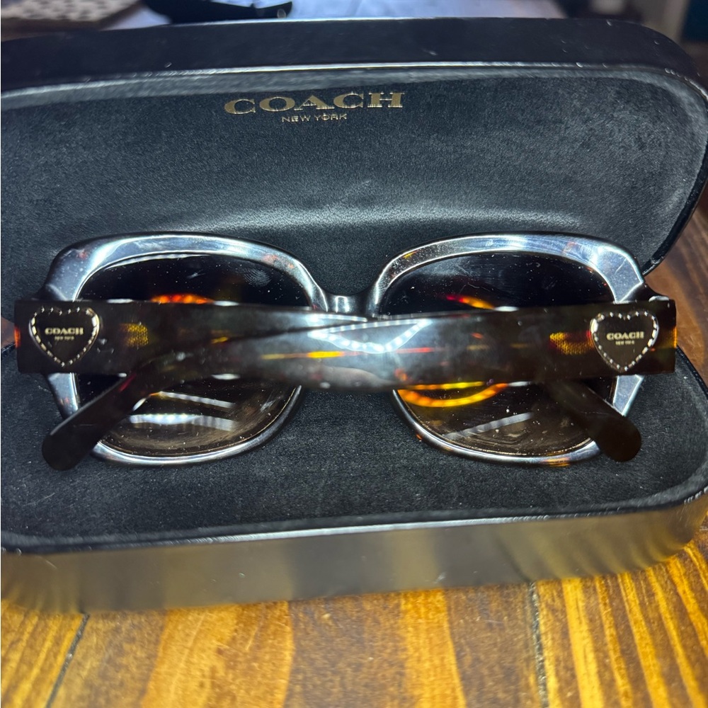 Coach Black and Brown Sunglasses with Gold Heart Accent - Picture 3 of 7